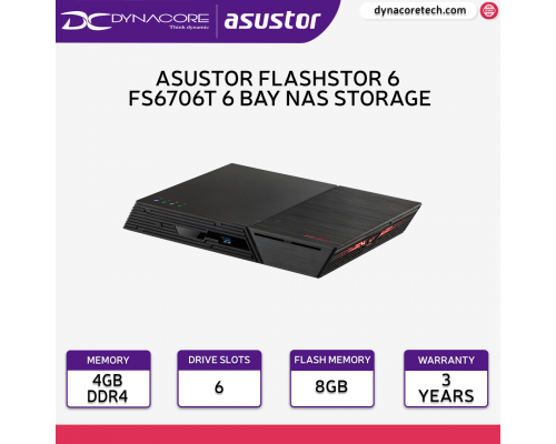 Asustor Flashstor 6 FS6706T 6 Bay All-SSD NAS Storage, 6 x M.2 SSD Slots, 4GB RAM DDR4 (Expandable Up to 2 x 8GB)