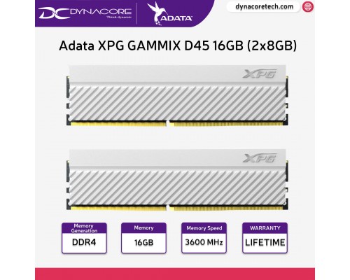 Adata XPG GAMMIX D45 16GB (2x8GB) DDR4 3600MHz PC4-28800 Memory Kit White AX4U36008G18I-DCWHD45 - 4711085937339