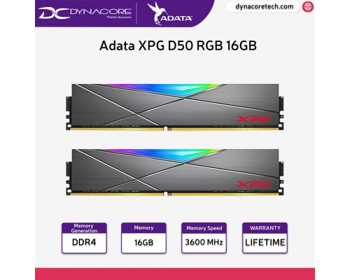 Adata XPG D50 RGB 16GB (2x8GB) 3600MHz CL18 Desktop Memory Kit (AX4U36008G18I-DT50) - 4711085934598