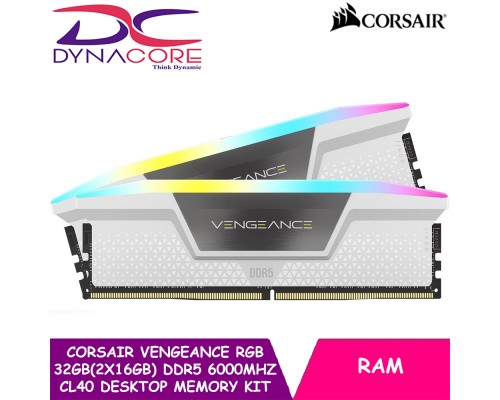 Corsair VENGEANCE RGB 32GB (2x16GB) DDR5 6000MHz CL40 Desktop Memory Kit - White - CMH32GX5M2B6000C40W - 840006694694