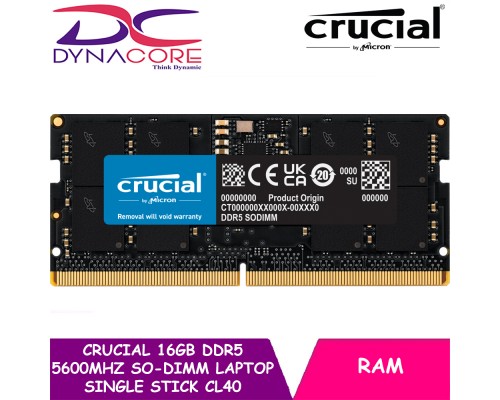 Crucial 16GB DDR5 5600MHz SO-DIMM Laptop Single Stick CL40 Memory / RAM - CT16G56C46S5 - 649528929938