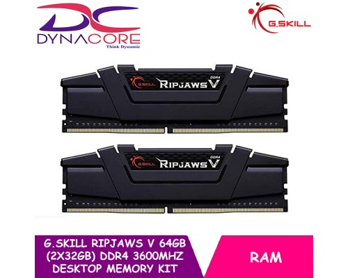 G.Skill RipJaws V 64GB (2x32GB) DDR4 3600MHz CL18-22-22-42 Desktop Memory Kit F4-3600C18D-64GVK - 4713294224675