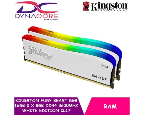 Kingston FURY Beast RGB 16GB 2 x 8GB DDR4 3600MHz White Edition CL17 Desktop Memory Kit KF436C17BWAK2/16 - 740617330359