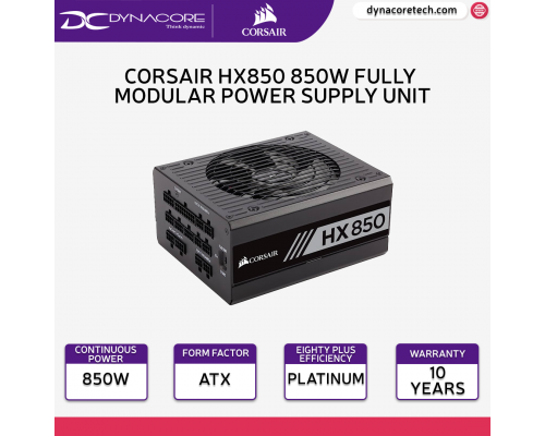 Corsair HX850 850W 80 Plus Platinum Certified Fully Modular Power Supply Unit, 850 Watt CS-CP-9020138-UK - 840006615446