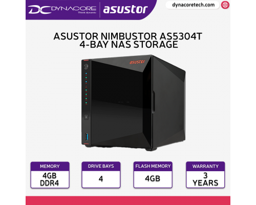 ASUSTOR NIMBUSTOR AS5304T 4 Bay NAS - Intel Celeron Quad-Core, 2 2.5GbE Ports, 4GB RAM DDR4-887372001237