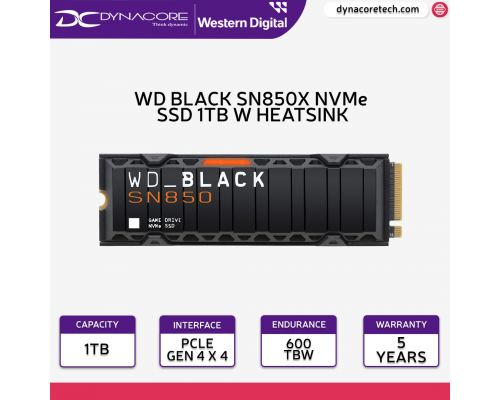 ["FREE DELIVERY"] - WD BLACK SN850X NVMe M.2 2280 1TB PCI-Express 4.0 x4 Internal Solid State Drive with Heatsink - WDS100T2XHE-718037891385