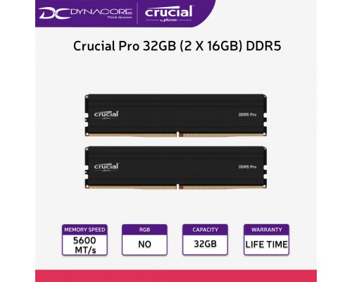 Crucial Pro 32GB (2 X 16GB) DDR5 5600MHz Desktop Memory / RAM Kit - 649528937803