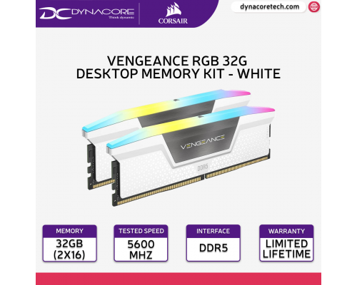 CORSAIR VENGEANCE RGB 32GB (2x16GB) DDR5 5600MHz CL36 Desktop Memory Kit - White - CMH32GX5M2B5600C36WK - 840006600206