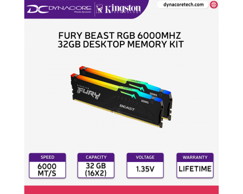 Kingston FURY Beast RGB 32GB (2x16GB) DDR5 6000MHz CL36 AMD Expo Desktop Memory Kit - KF560C36BBEAK2-32