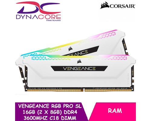 CORSAIR Vengeance RGB PRO SL 16GB (2 x 8GB) DDR4 3600MHz C18 DIMM Desktop Memory Kit - White CMH16GX4M2D3600C18W - 840006631996