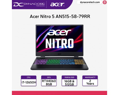 FREE 8GB RAM - Acer Nitro 5 Gaming Laptop | AN515-58-79RR (Black) (Intel® Core™ i7-12650H | 16GB RAM | 512GB M.2 NVMe SSD| NVIDIA®RTX 4060-8GB GDDR6 (140W) | 15.6" FHD (1920x1080) IPS 144Hz Display | WIN11HOME) 2YEARS WARRANTY BY ACER - NH.QM0SG.003