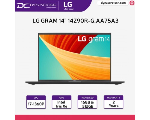 LG gram 14Z90R-G.AA75A3 (Intel Core i7-1360P / 16GB / 512GB SSD / Windows 11 Home) 14-inch Laptop - Black