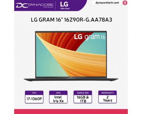 【Pre-Order】 LG gram 16Z90R-G.AA78A3 (Intel Core i7-1360P / 16GB / 1TB SSD / Windows 11 Home) 16-inch Laptop - Obsidian Black