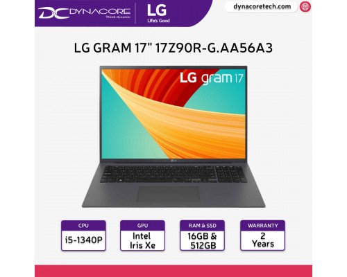 LG gram 17Z90R-G.AA56A3 (Intel Core i5-1340P / 16GB / 512GB SSD / Windows 11 Home) 17-inch Laptop - Charcoal Grey