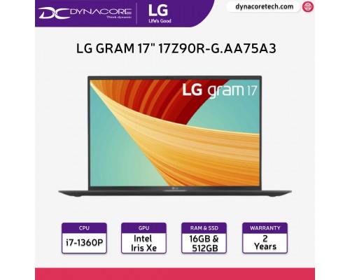 LG gram 17Z90R-G.AA75A3 (Intel Core i7-1360P / 16GB / 512GB SSD / Windows 11 Home) 17-inch Laptop - Obsidian Black