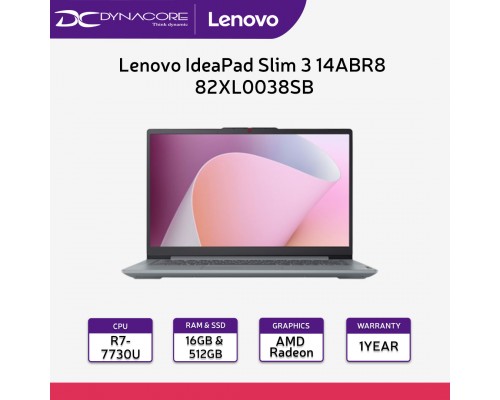 Lenovo IdeaPad Slim 3 14ABR8 | 82XL0038SB | 14" FHD | Ryzen 7 7730U | AMD Radeon Graphics | 16GB | 512GB SSD | Win11 home | 1Y Premium Care - 82XL0038SB
