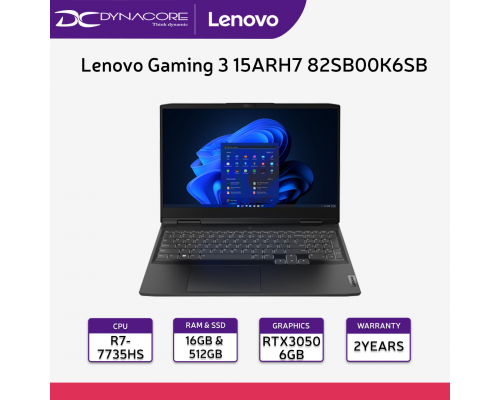 Lenovo Gaming3 15ARH7 82SB00K6SB (R7-7735HS / 16GB / 512GB SSD / NVIDIA RTX3050 / 15.6" / WIN 11 HOME) - 82SB00K6SB