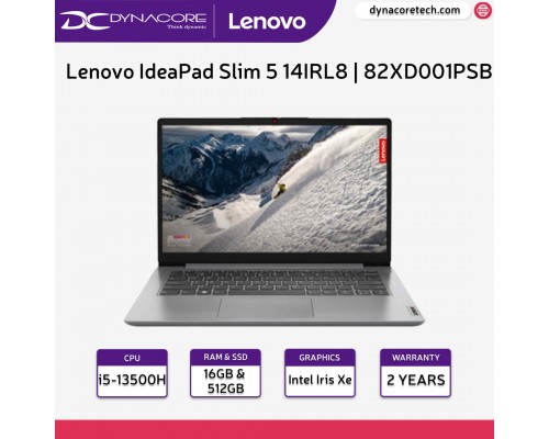 Lenovo IdeaPad Slim 5 14IRL8 Laptop 82XD001PSB (i5-13500H | 16GB RAM | 512GB M.2 NVMe SSD| Intel® Iris® Xe | 14" WUXGA | WIN11HOME) 2YEARS ONSITE WARRANTY BY LENOVO - 82XD001PSB