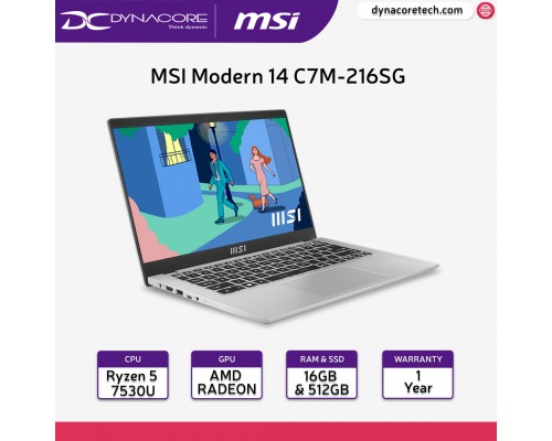 MSI Modern 14 C7M-216SG 9S7-14JK11-216 (Ryzen 5 7530U | 16GB | 512GB SSD | AMD RADEON | 14” FHD IPS | WIN 11 HOME) 1YEAR WARRANTY - 9S7-14JK11-216