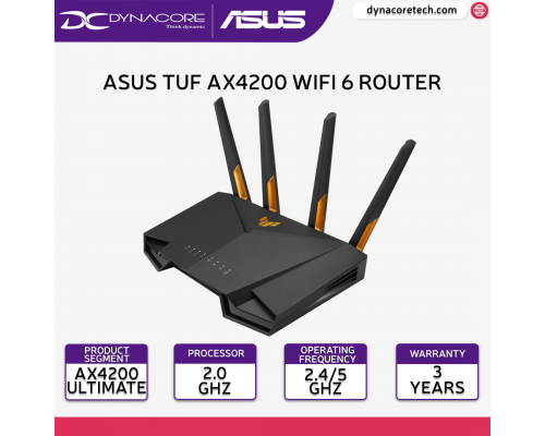 ASUS TUF GAMING AX4200 WiFi 6 Dual Band Gaming Router - Dual-Band 2.4+5GHz (574+3603Mbps), 4x GbE LAN, 1x 2.5GbE WAN-4711081773160