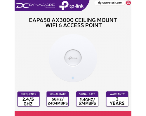 Tp-Link EAP650 AX3000 Ceiling Mount WiFi 6 Access Point, Omada Mesh, PoE+ Powered (3-Year Warranty) -  4897098683545
