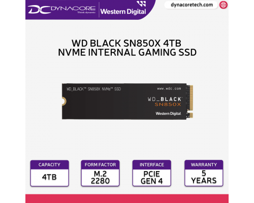 ["FREE DELIVERY"] - WD BLACK SN850X 4TB NVMe Internal Gaming SSD Solid State Drive - Gen4 PCIe, M.2 2280, Up to 7,300 MB/s - WDS400T2X0E - 718037891378