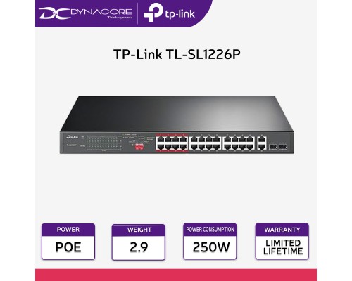 TP-Link TL-SL1226P 24-Port 10/100Mbps + 2-Port Gigabit Unmanaged POE+ Switch