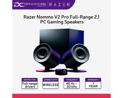 Razer Nommo V2 Pro Full-Range 2.1 PC Gaming Speakers with Wireless Subwoofer - RZ05-04740100-R3G1 - 8887910060490