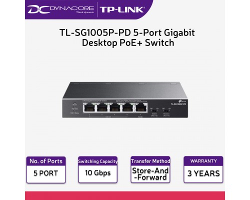 TP-Link TL-SG1005P-PD 5-Port Gigabit Desktop PoE+ Switch with 1-Port PoE++ In and 4-Port PoE+Out - 4895252501117