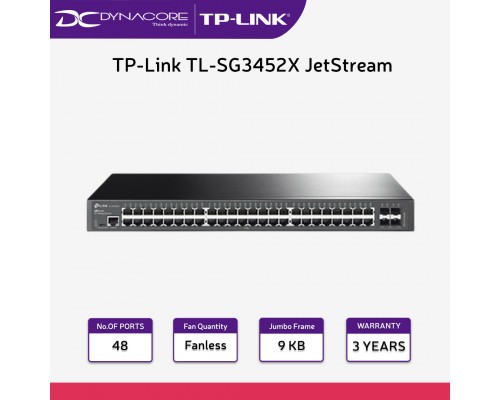 TP-Link TL-SG3452X JetStream 48-Port Gigabit L2+ Managed Switch with 4 10GE SFP+ Slots - 6935364006471