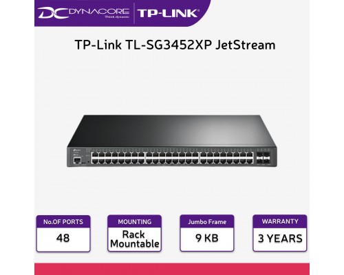 TP-Link TL-SG3452XP JetStream 48-Port Gigabit and 4-Port 10GE SFP+ L2+ Managed Switch with 48-Port PoE+ - 6935364006495
