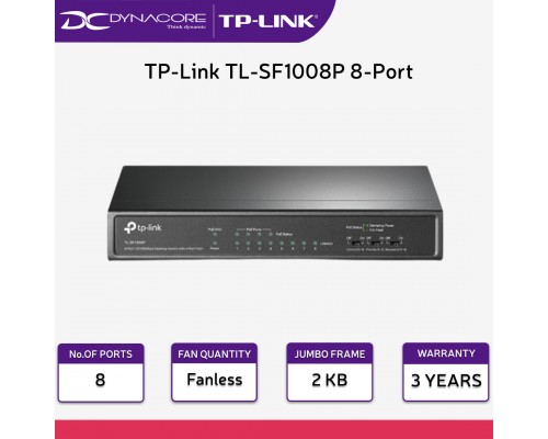 TP-Link TL-SF1008P 8-Port 10/100Mbps Desktop Switch with 4-Port PoE+ - 6935364021665