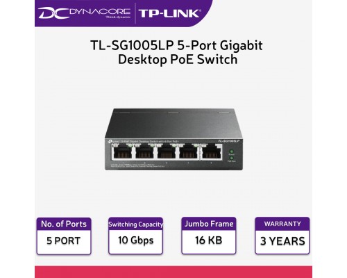 ["FREE DELIVERY"] - TP-Link TL-SG1005LP 5-Port Gigabit Desktop PoE Switch with 4-Port PoE+ - 6935364052720