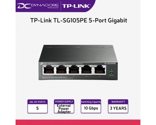 TP-Link TL-SG105PE 5-Port Gigabit Easy Smart PoE Switch with 4-Port PoE+ - 6935364052744