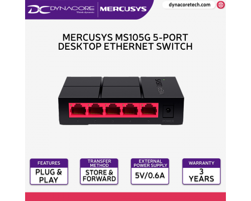 Mercusys MS105G 5-Port 10/100/1000 Mbps Desktop Ethernet Switch (Plug & Play, Plastic Case)(Powered by TP-Link) -6935364099619