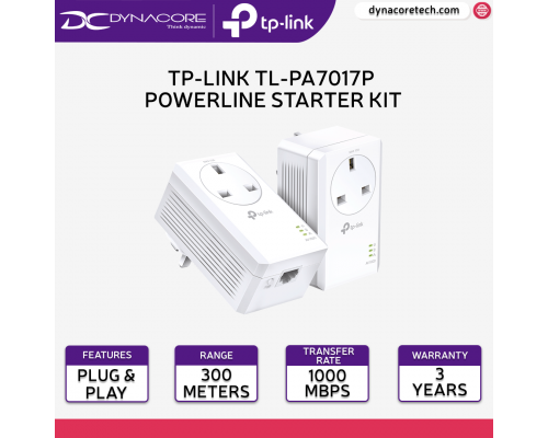 TP-Link TL-PA7017P KIT AV1000 HomePlug AV2 MU-MIMO Gigabit Passthrough Powerline Starter Kit  - 6935364089108