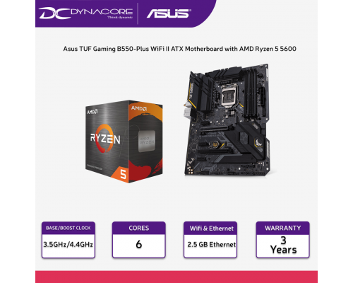 【DYNACORE BUNDLE】Asus TUF Gaming B550-Plus WiFi II ATX Motherboard with AMD Ryzen 5 5600 6 Core AM4 Processor / CPU