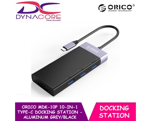 ORICO MDK-10P 10-IN-1 TYPE-C DOCKING STATION - ALUMINUM GREY/BLACK / HDMI/VGA/USB 3.0/USB 2.0/PD/RJ45/SD CARD/TF/AUDIO/HDMI 4K / MDK-10P-BK-BP - 6954301161745
