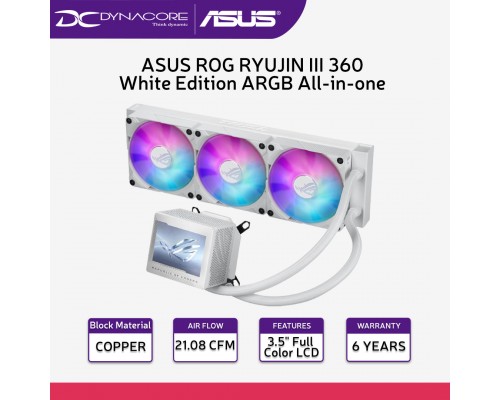 ASUS ROG RYUJIN III 360 White Edition ARGB All-in-one Liquid CPU Cooler With 3.5 LCD - 4711387190579