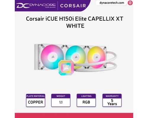 Corsair iCUE H150i Elite CAPELLIX XT White Liquid CPU Cooler - Three AF120 RGB Elite Fans - 360mm Radiator - Intel® LGA 1700, AMD® AM5 - 840006683520