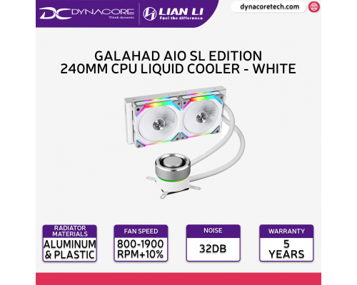 Lian Li GALAHAD AIO SL Edition 240mm RGB CPU Liquid Cooler with SL120 Fans - White