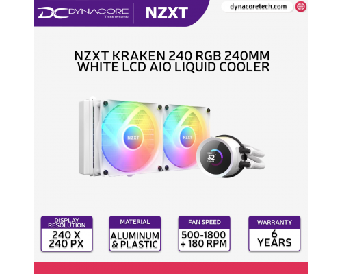 NZXT Kraken 240 RGB 240mm AIO Liquid Cooler with LCD Display and RGB Fans - White-5056547202655