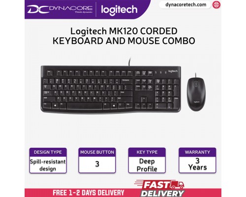["FREE DELIVERY"] - Logitech MK120 920-002586 USB Wired Keyboard and Mouse Desktop Combo - 097855067036