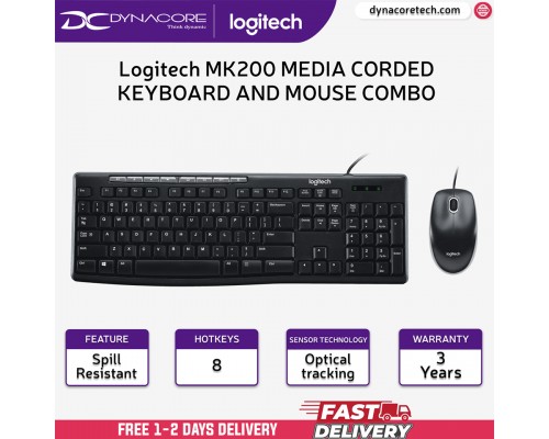 ["FREE DELIVERY"] - Logitech MK200 USB Multi Media Wired Combo Keyboard Mouse 920-002693       - 097855069412