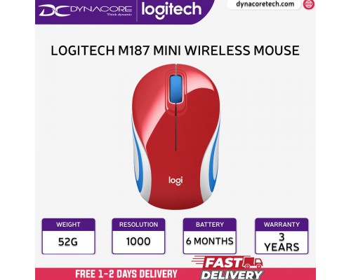 ["FREE DELIVERY"] - Logitech M187 Mini Wireless Mouse - Ultra Portable & Light - Red  - 097855139344