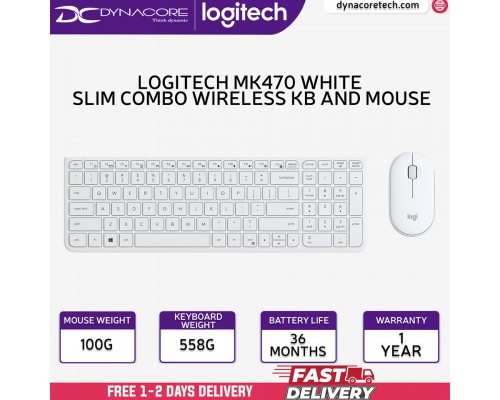 ["FREE DELIVERY"] - Logitech MK470 Slim Wireless Keyboard & Mouse Combo - White - 920-009183-097855152138
