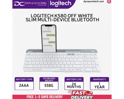 ["FREE DELIVERY"] - Logitech K580 Slim Multi-Device Wireless Keyboard - Off-White - 097855152237