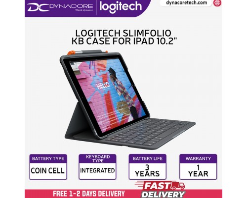 ["FREE DELIVERY"] - Logitech Slim Folio 10.2 inch Keyboard Case for iPad 7th 8th and 9th Gen - 920-009469 - Graphite - 097855154576