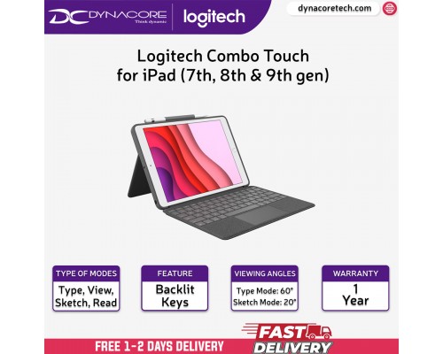 ["FREE DELIVERY"] - Logitech Combo Touch Backlit keyboard case with trackpad for iPad 7th gen 920-009726 - Graphite - 097855158628
