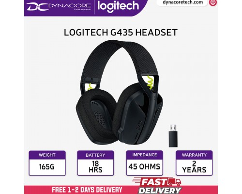 ["FREE DELIVERY"] - Logitech G435 Ultra-Light LIGHTSPEED Wireless Gaming Headset - Black and Neon Yellow - 097855165770